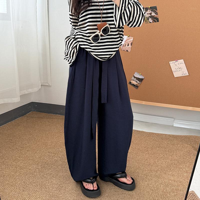 Women's Summer Thin High-Waisted Loose Lazy Casual Strolling Pants with Drape Linen Balloon Wide-Leg Trousers