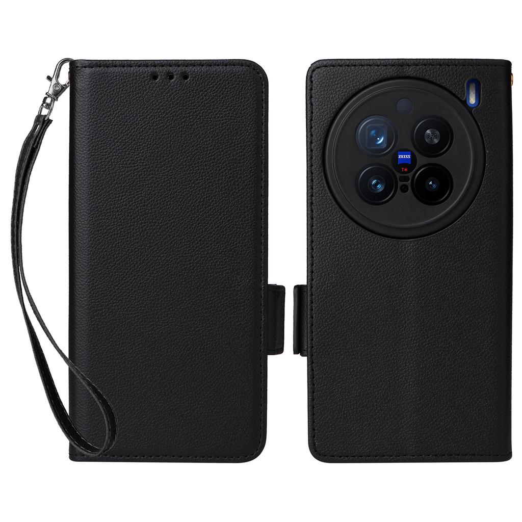 For vivo X200 Pro 5G Case with Wrist Strap Litchi Texture PU Leather Wallet Phone Cover