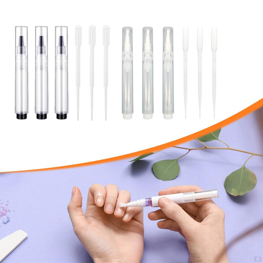 3 Pieces Pen Set Fillable 6ml Empty Single Hand Press Brushes Nail Oil Pens for Lipgloss Furniture