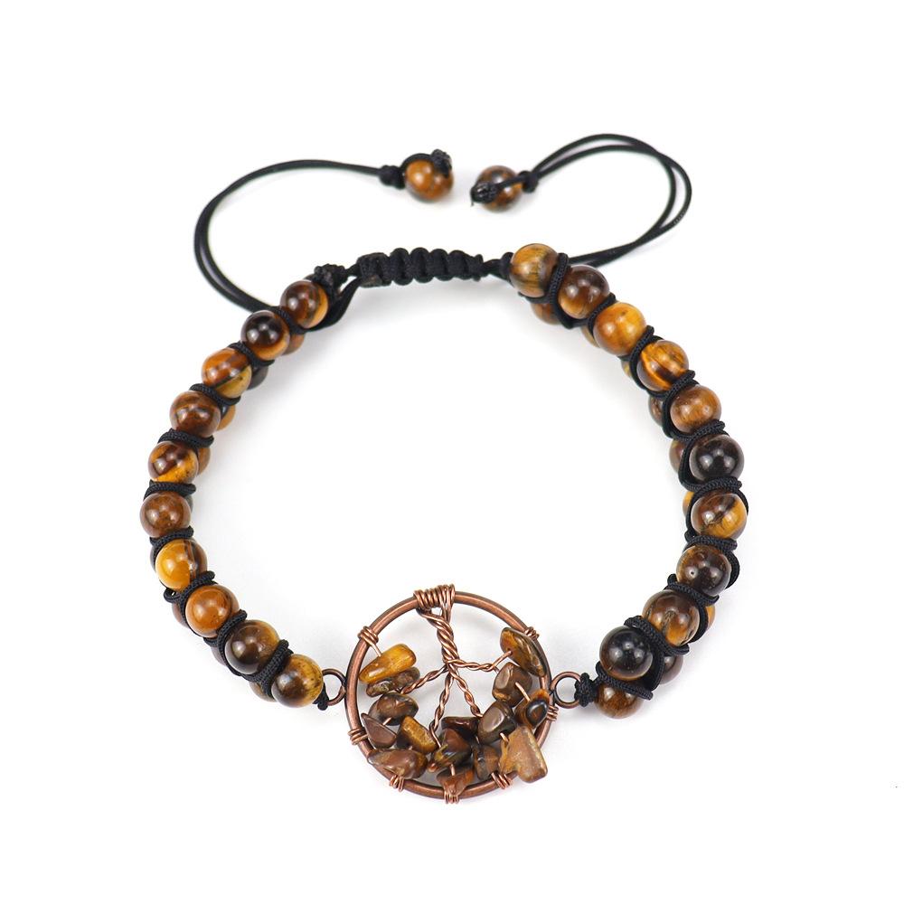 Vintage Handwoven Natural Crystal Red Agate Beads Tree Of Life Bracelet Adjustable B11
