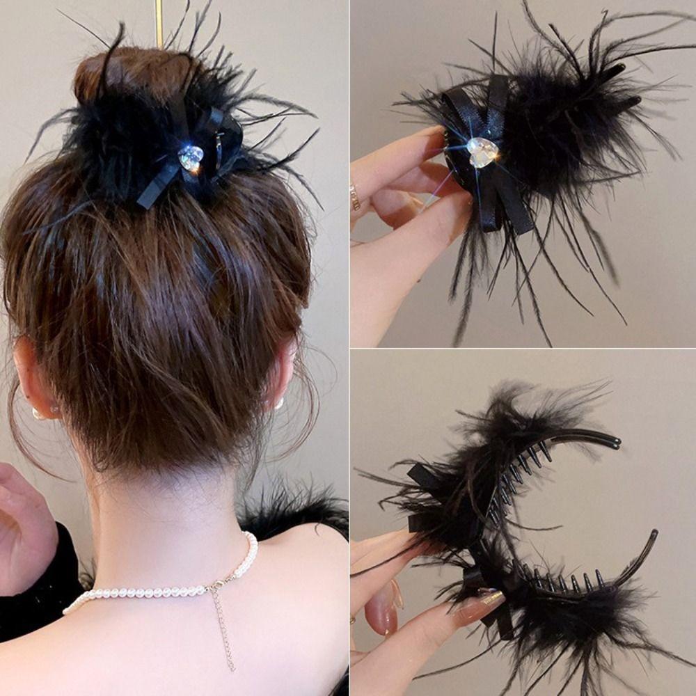 

Сердце Кристалл Перо Волосы Коготь Лента Бант Бант Стразы Заколка Для Волос Бантик Акула Заколка Wash Face чёрный