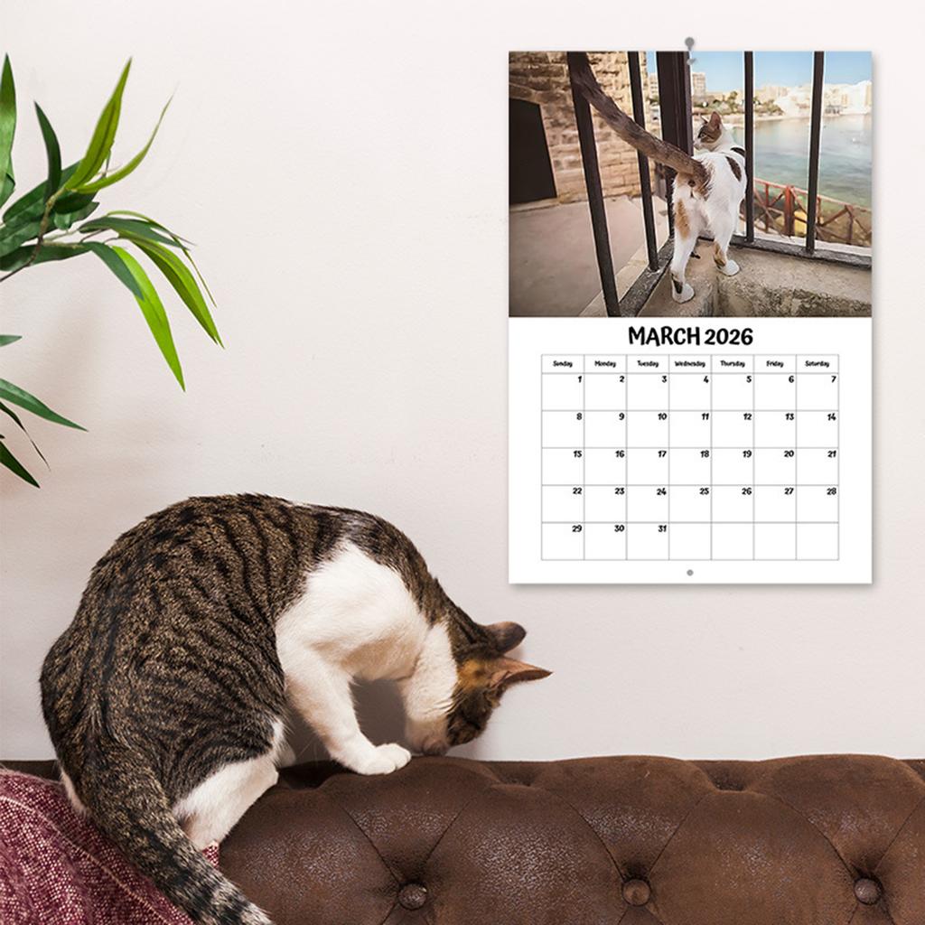 Funny Cat Butt Stapled Calendar 2026 12 Months Cat Theme Wall Decor with Writable Design for Home Office Desk Use