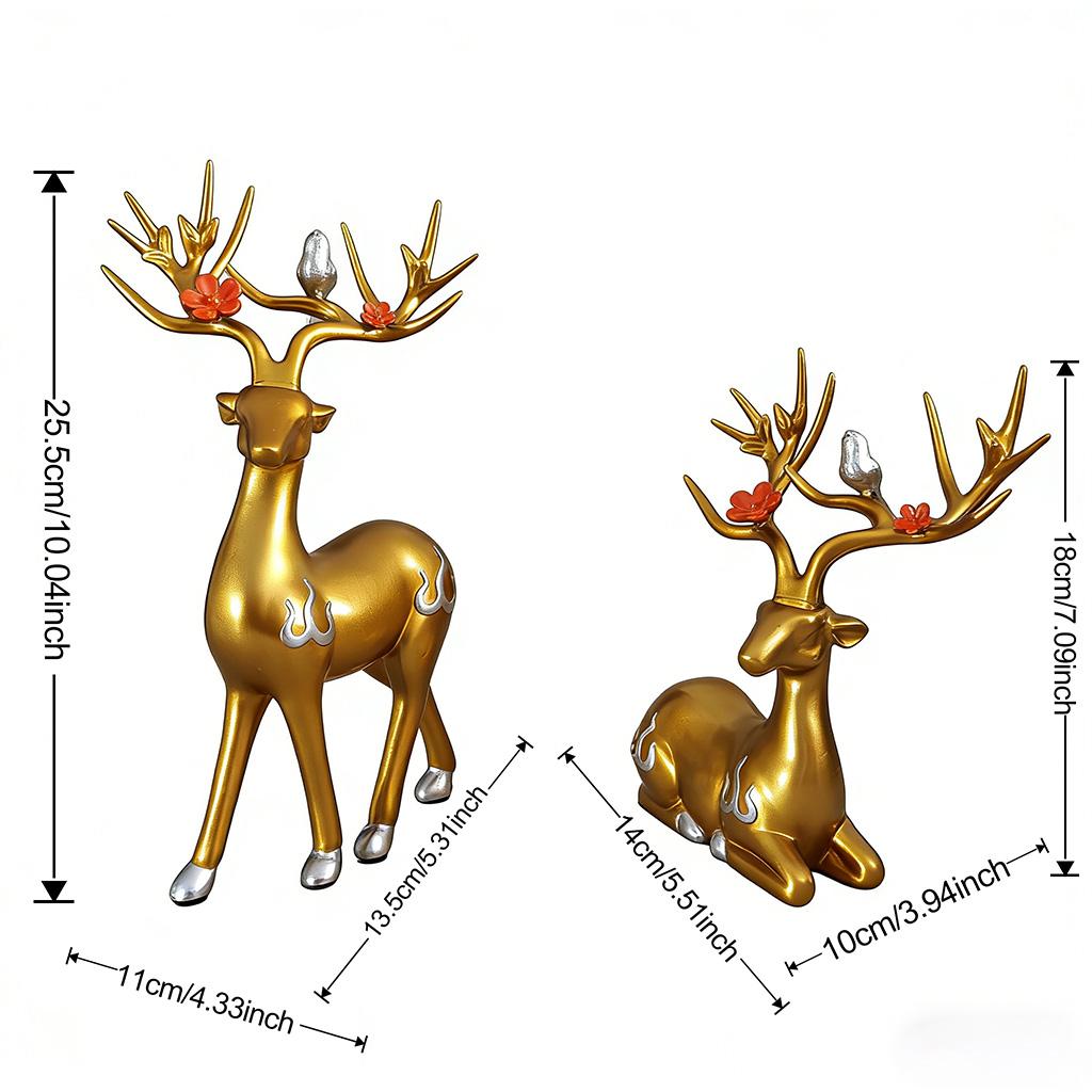 Nordic Style Deer Figurines Set, Resin Elk Statues with Gold Antler, Creative Home Decor Ornaments for Living Room TV Cabinet
