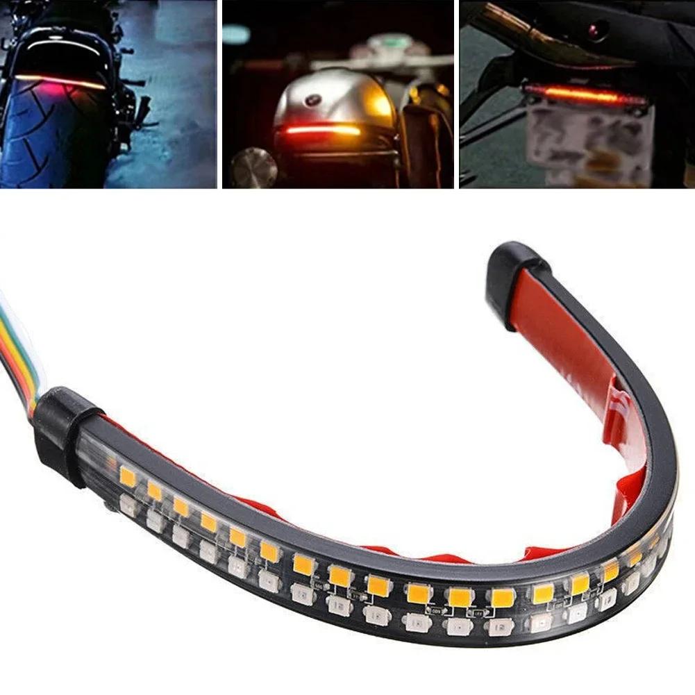 20/30/40cm Motorcycle LED Flowing Turn Signal Indicator Lights Red Strobe Brake Light Tail Lamp Strip Decor Driving Lamps