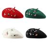 Wool Christmas Beret Cap for Women Girl with Soft Feel, Festival Character Charm and Classical Round Shape, Painters Hat for Cold Weather Outfit