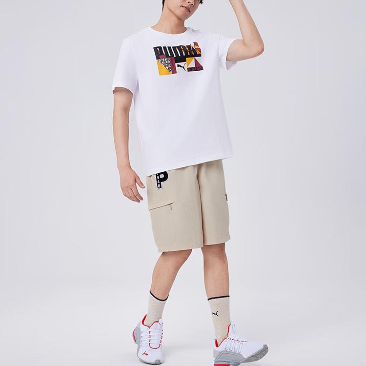 Puma Basic Graphic Monogram Color Block Casual Comfortable Short Sleeve T-Shirt Men Tops White 686380-02