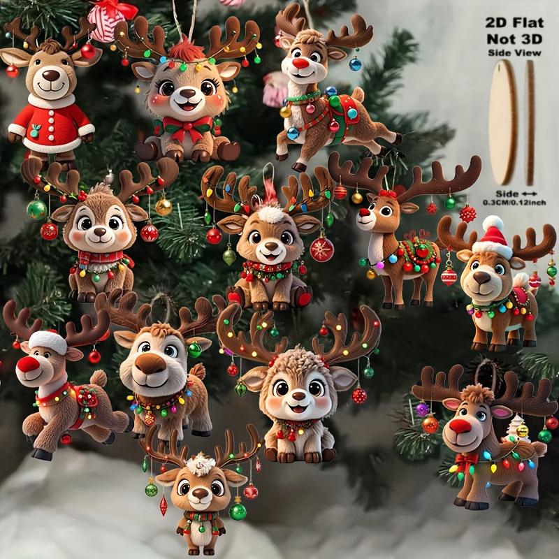 Cartoon Fawn Elk Hanging Pendants Cute Animal Christmas Tree Ornaments New‑Year Holiday‑Gift and Home Party Decoration Supplies