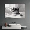 Cat In Bath Smoking Cigar Poster Canvas Print Black and White Funny Art Print Canvas Painting Bathroom Wall Art Toilet Decor