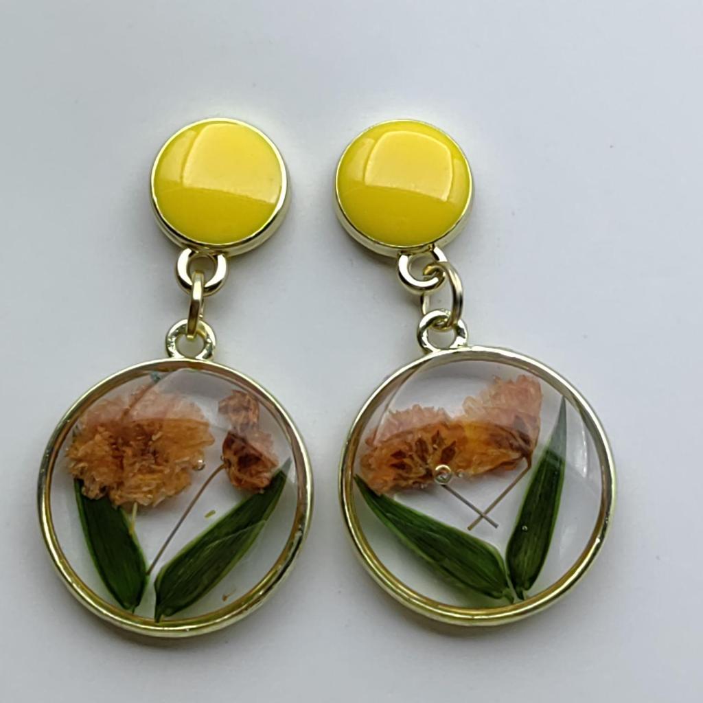 Trendy Resin Dried Flower Pearl Earrings for Women - Fresh Spring/Summer Design