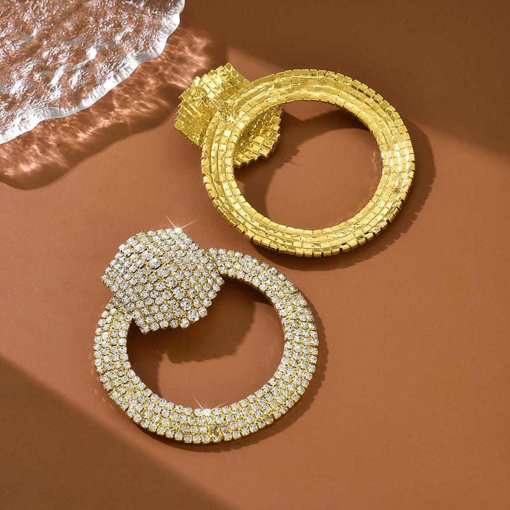 Fashionable irregular rhinestone round earrings with light luxury style design, high-end temperament earrings for women