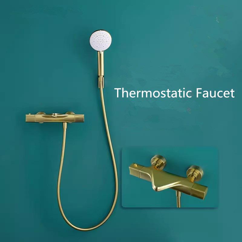 

Tuqiu Матовый золотой смеситель для душа для ванной комнаты, настенный смеситель для ванной из цельной латуни высокого качества, душевой набор для ванны