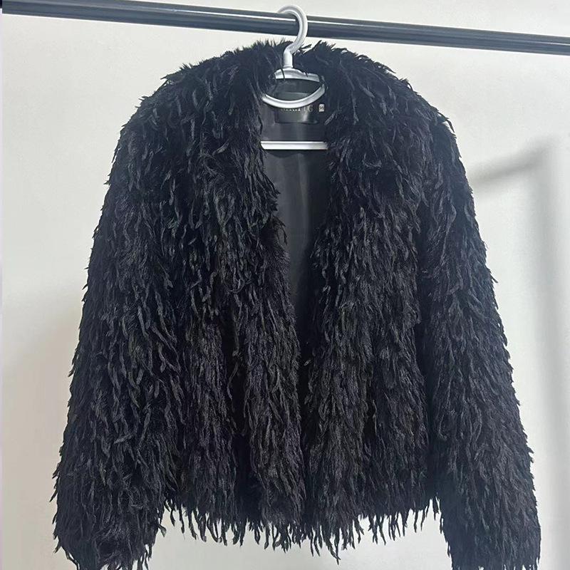 

Новая короткая куртка с длинными рукавами, однотонная, нишевый темперамент, V-образный вырез, дизайн с кисточками, модная и трендовая женская одежда S