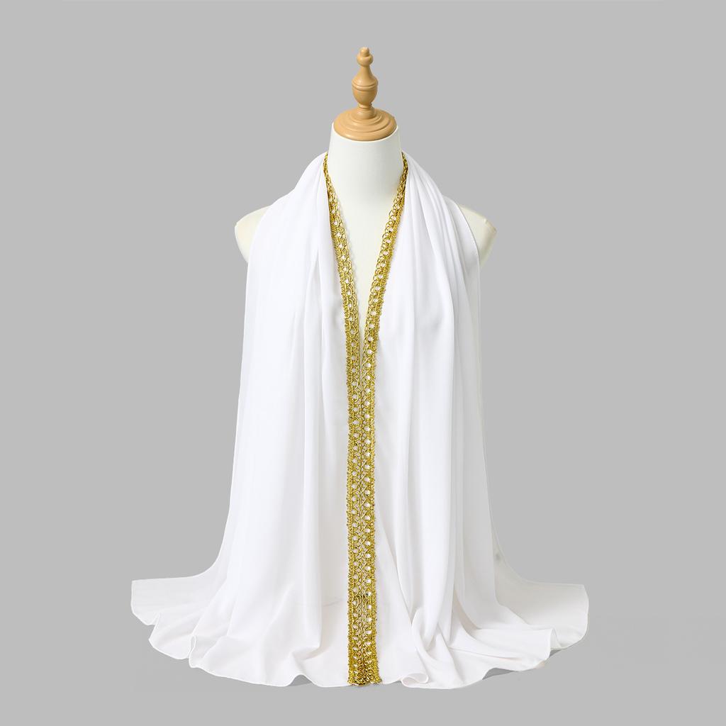 Premium Chiffon Hijab Scarf Women Muslim Hijabs Shawl Shinny Golden Rippled Edge Long Wraps Headband Bandanas Scarves Turbante