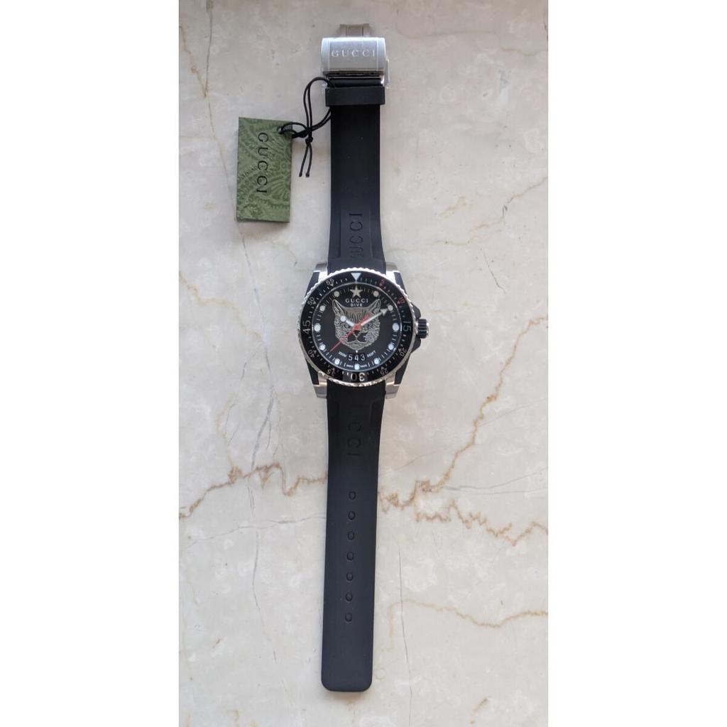 Used New and unused GUCCI watch G Timeless Men's YA136322 Diver's Watch DIVE Cat Black Silver Rubber