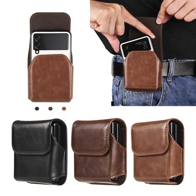 Genuine Leather Phone Pouch for Samsung Z Flip 6 5 4 3 5G Men's Holster Belt Clip Cover Waist Bag for Moto Razr 40 Ultra P50 Pocket