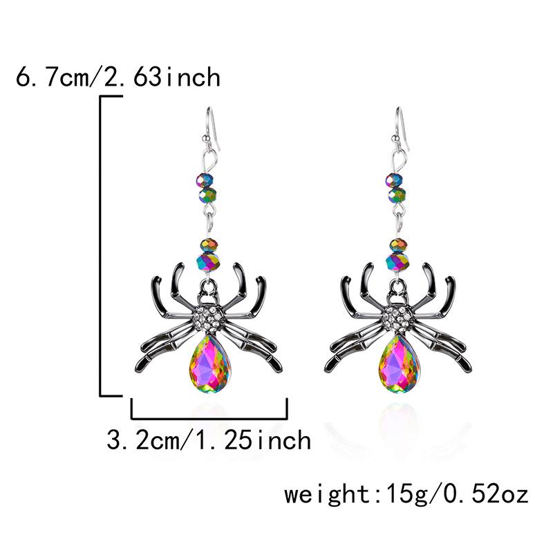 Vintage Colorful Crystal Spider Dangle Earrings for Women Exaggerated Dark Insect Big Spaider Halloween Earrings Gothic Jewelry
