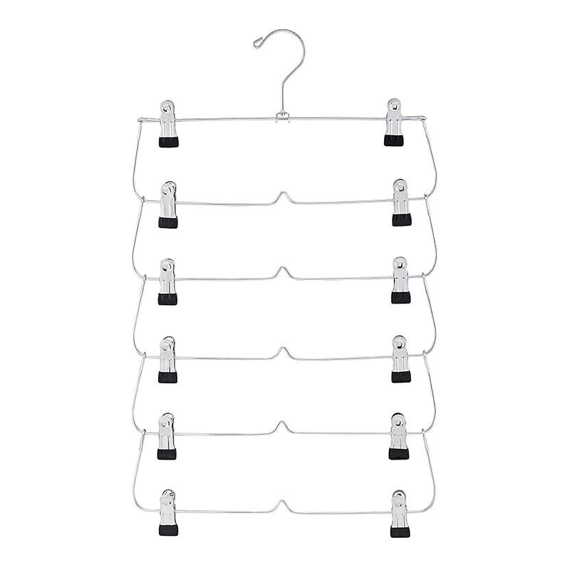 6-Layer Adjustable Foldable Metal Hanger with Clips for Skirts and Pants