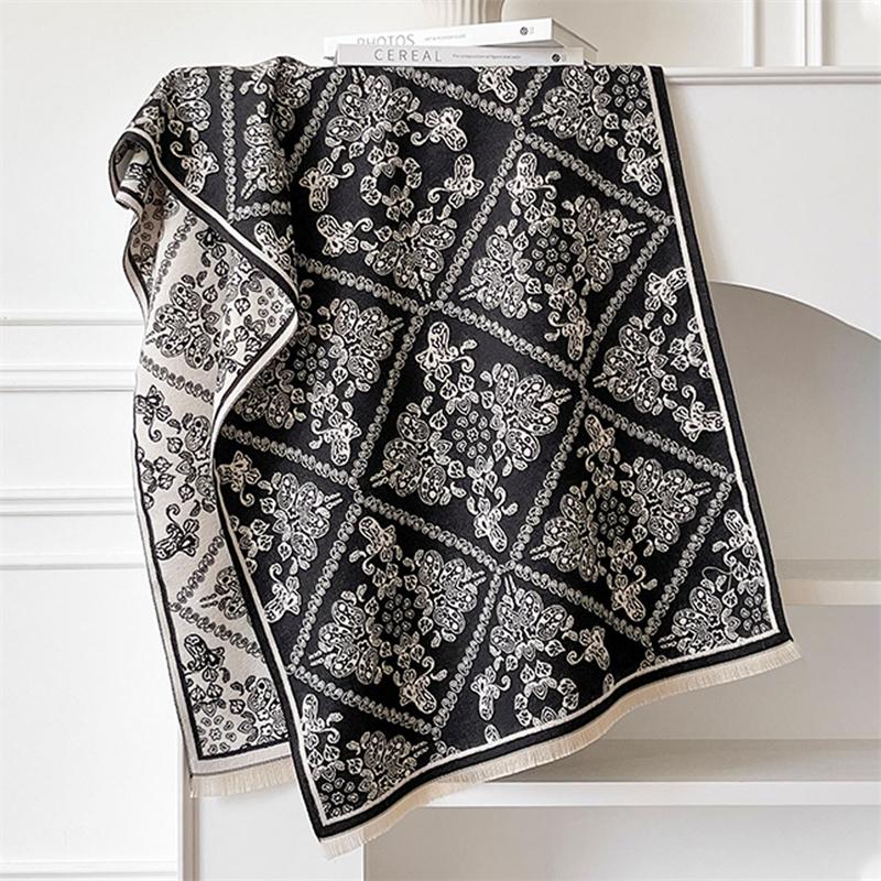Winter Cashmere Scarf for Women Luxury Warm Shawl Floral Print Windproof Cape Pashmina Handerchief Designer Female Scarf