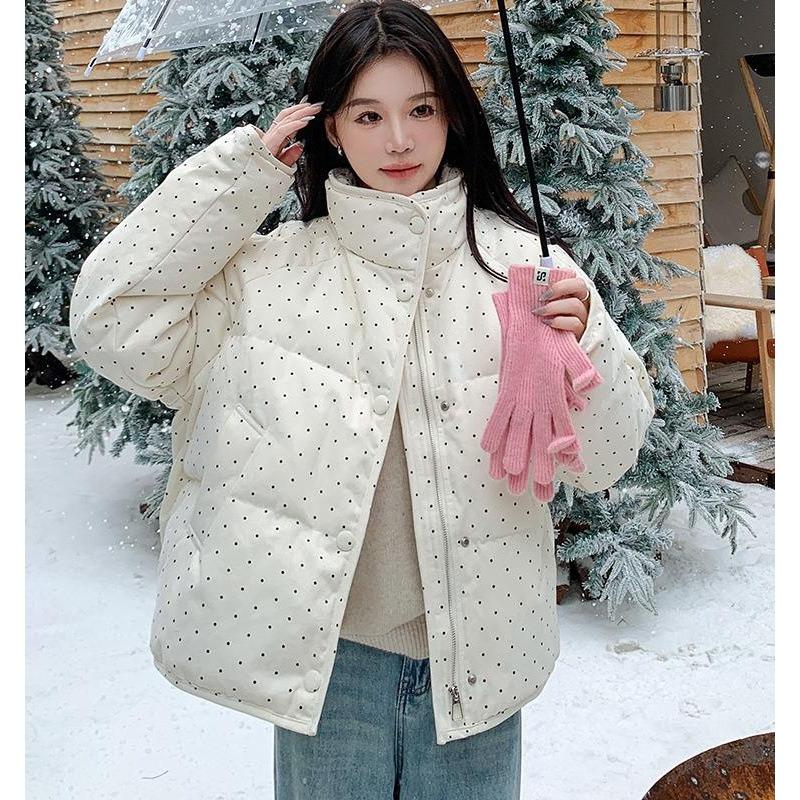 Pink polka dot sweet cotton-padded clothes women's short loose winter new design small cotton-padded clothes