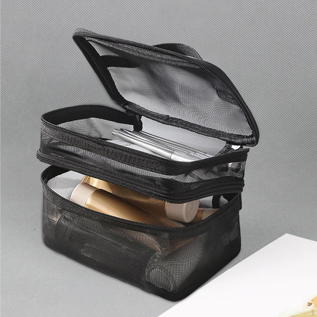 Double Layer Toiletry Bag Bathroom Cosmetic Organizer Large Capacity Carrying Case Portable for