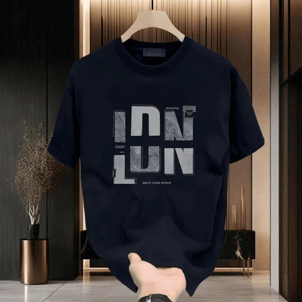 Pure Cotton Men's Loose T-shirt Breathable Casual Fashion Letter Pattern Printed Short Sleeved Round Neck Top