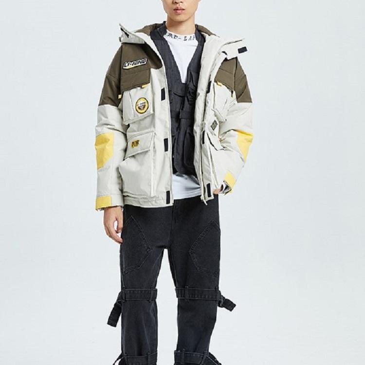Li Ning Youth Windproof Warm Hooded Down Jacket Men Outerwear Gray Brown AYMQ123-4