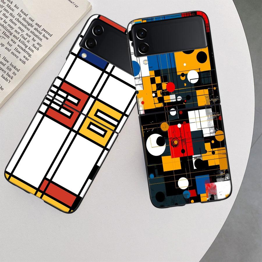 TOPLBPCS Mondrian Grid Phone Case For Samsung Z Flip 7 6 5G Galaxy Z Flip 5 4 3 Black Hard Cell Cover Luxury PC Shell Coque
