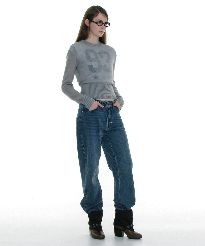 PARTIMENTO WOMEN Sheer Wide Rib Knit Crew Neck_Gray