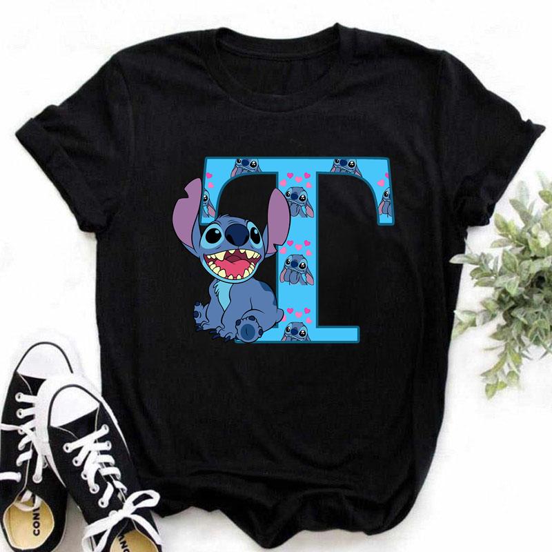 Disney A-Z Buchstabe Sommer Damen Bedrucktes T-Shirt Lässiges Oberteil T-Shirt Mode Cartoon Übergröße T-Shirt Kawaii Y2k T-Shirt
