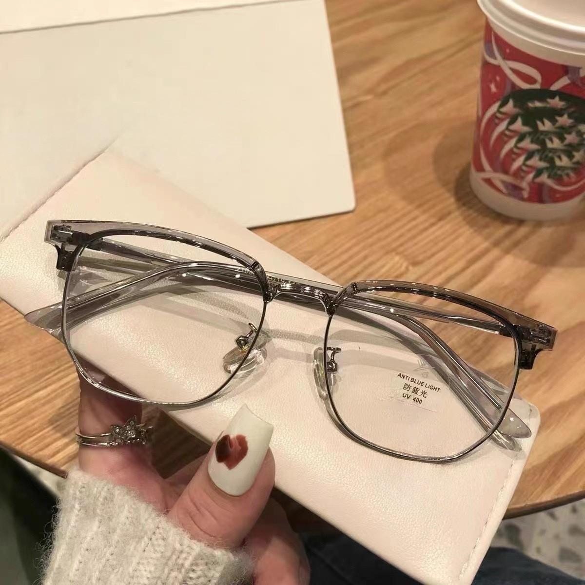 

Retro Half-Frame Myopia Glasses Frame Men S Round Face And Thin Pure Desire Glasses Frame Women S Plain Glasses empty frame [no lenses]
