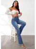 Women's 2025 European & American High-Waisted Ripped Micro-Flare Slim-Fit Jeans