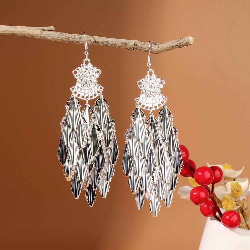 Turquoise Earrings Bohemian Drop Ear Earrings with Tassels, Geometric Alloy, Retro Style, Boastful Ear Accessories