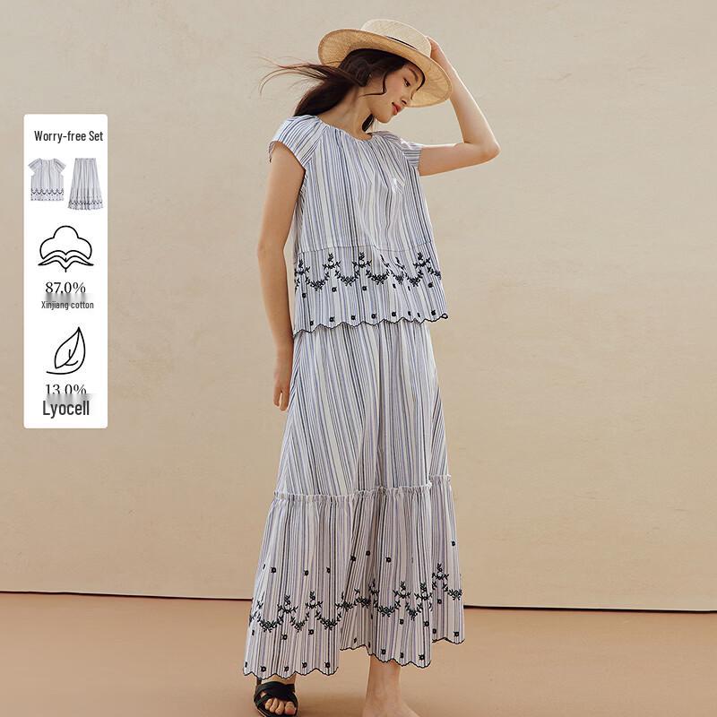 

Комплект из полосатой рубашки с воланами на рукавах и юбки INMAN M