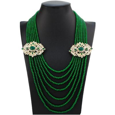 Gold Color Bead Necklace for Women Crystal Long Layer Chain Pendant Necklace Bride Wedding Jewelry