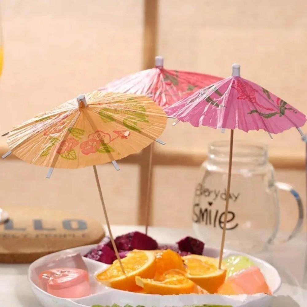 50pcs Hawaiian Paper Cocktail Parasols Toothpick Fruit Stick Drink Picks New Cake Sticks  Pool Party