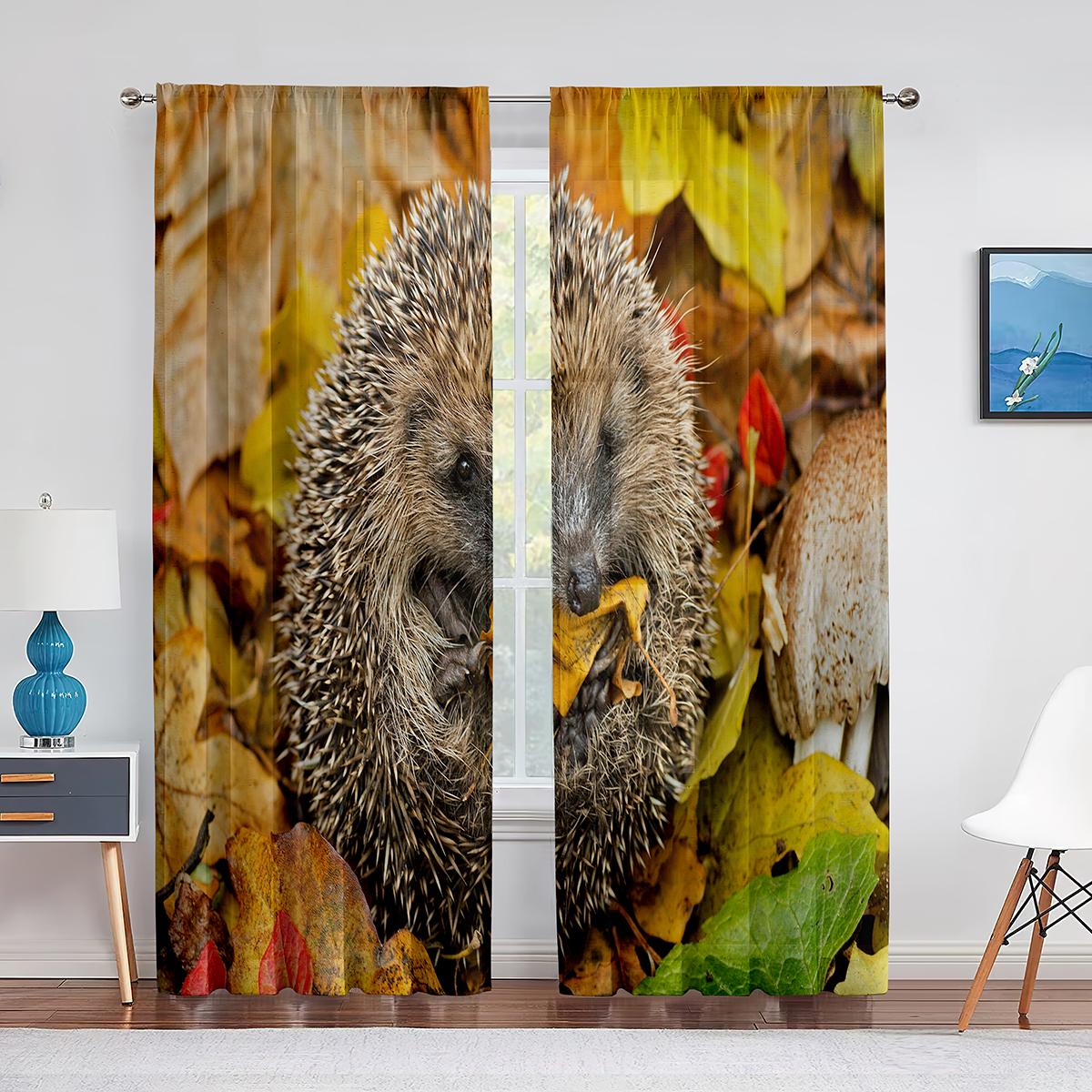 

Тюлевые шторы с милыми маленькими животными в виде ежика для гостиной, декора для спальни, прозрачные шифоновые прозрачные вуали, оконные занавески, занавески 1 PCS W100XH250cm&Grommet Top