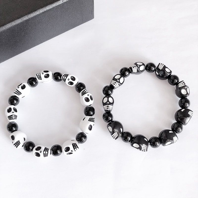 Dark Hip Hop Skull Beaded Bracelet Punk Gothic Retro Couple Bracelet Trend Personality Jewelry