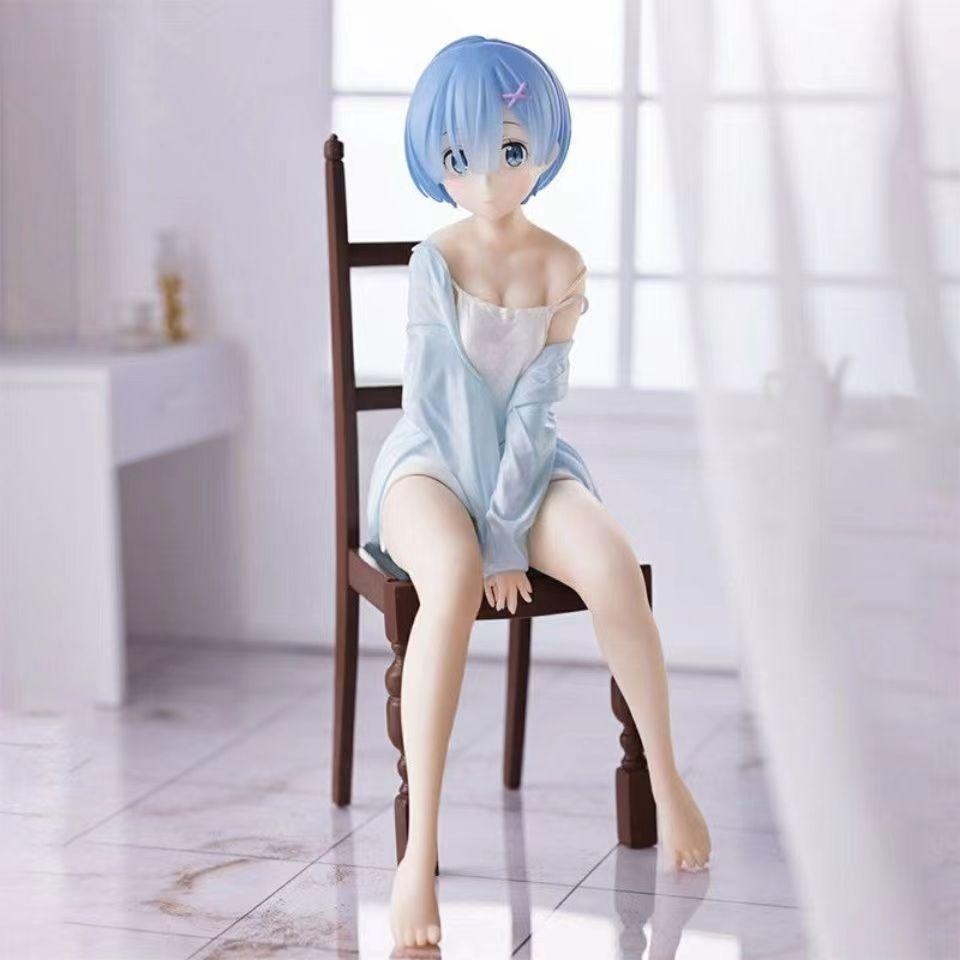 Re:Zero Rem Ram Sitting On Chair Figure Cute PVC Action Figure Collectible Model Toy Anime Gift Starting Life Another World