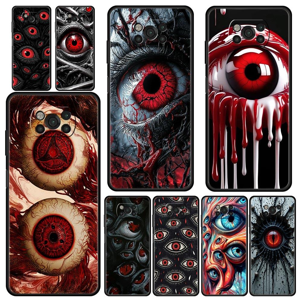 Spooky Scary Red Eye Phone Case Cover for Xiaomi Poco F7 Ultra F6 F5 F4 F3 X6 X5 X4 X3 NFC C51 C55 M4 GT 5G Soft TPU Shell Bags
