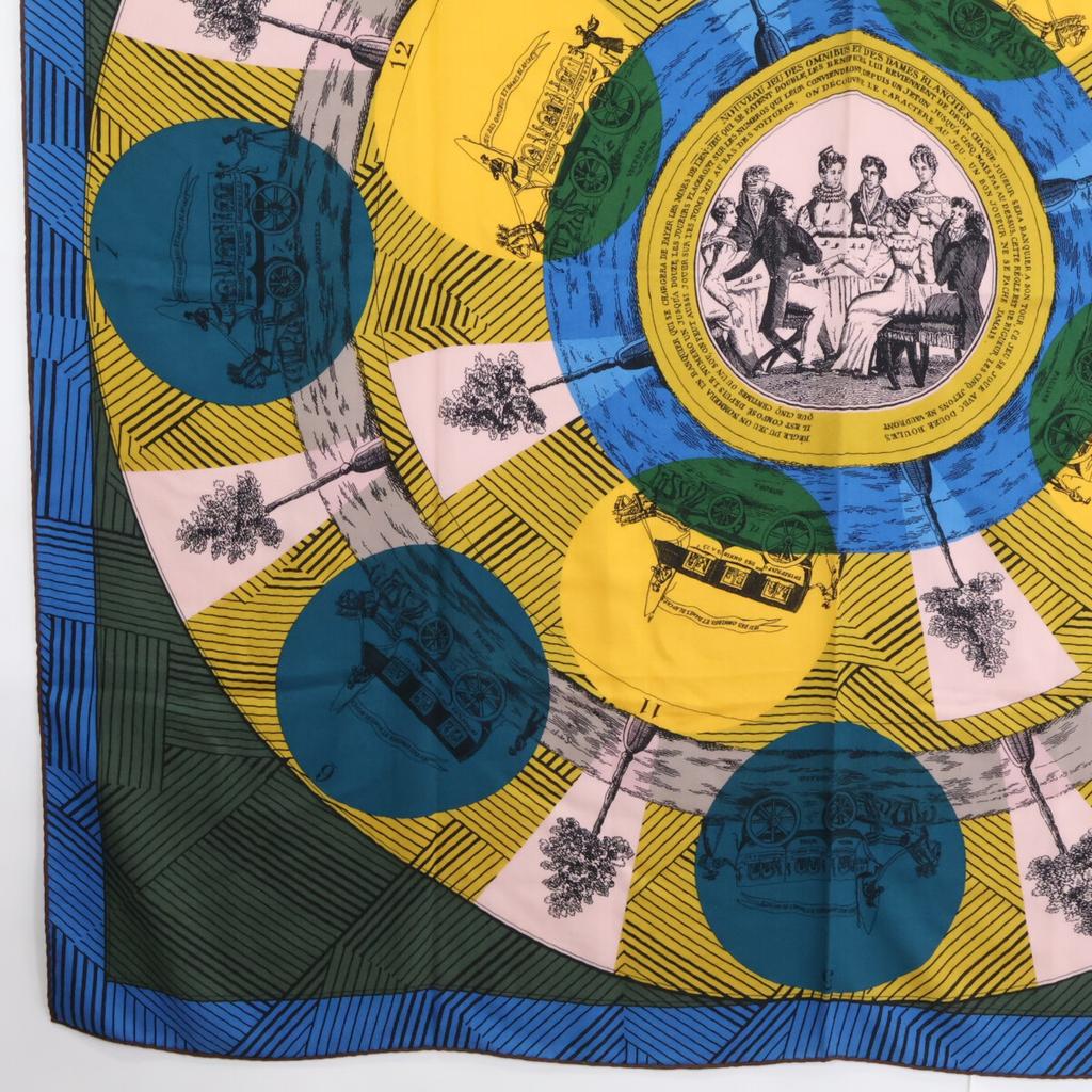 HERMES JEU DES OMNIBUS ET DAMES BLANCHES (Omnibus and White Ladies' Game) (Carré Geant cashmerex silk) scarf multicolorUsed