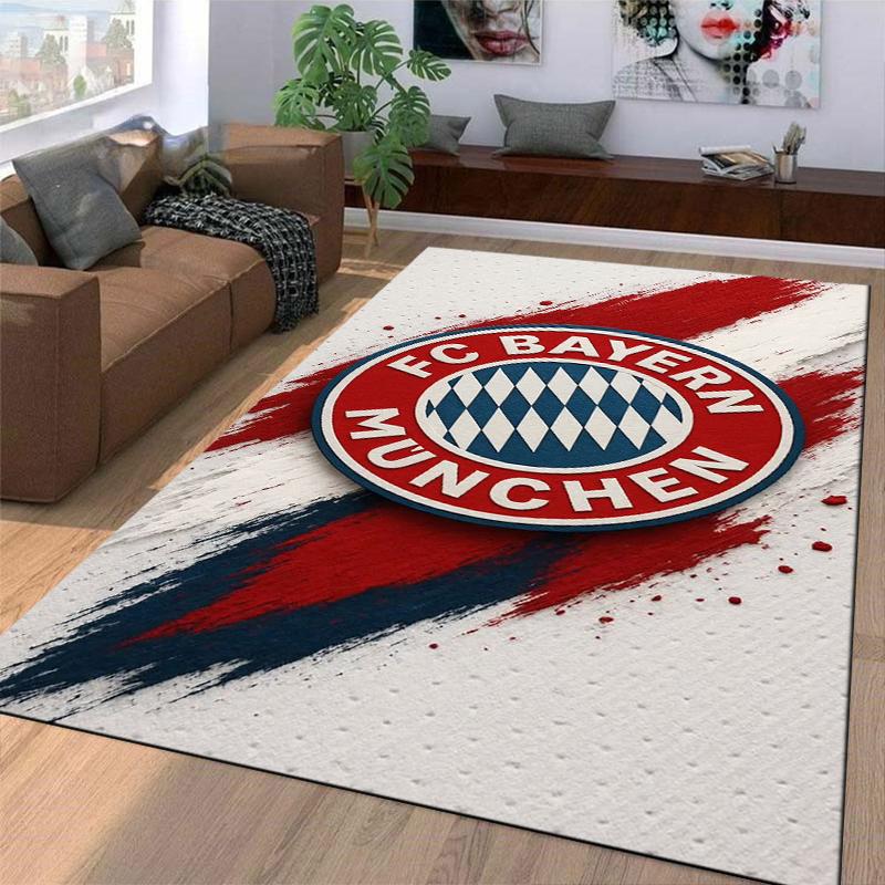 """FC Bayern München Logo Teppich mit rotem und blauem Pinselstrich-Design""" Geeignet für den Einsatz als Anti-Rutsch-Matte für Wohnzimmer, Schlafzimmer, Sofas"""