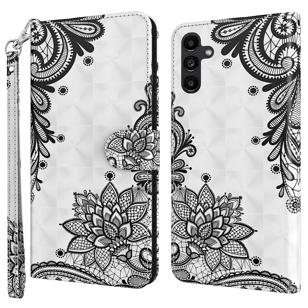 For Samsung Galaxy A55 5G Magnetic Phone Case 3D Pattern Folio Stand Cover with Wrist Strap