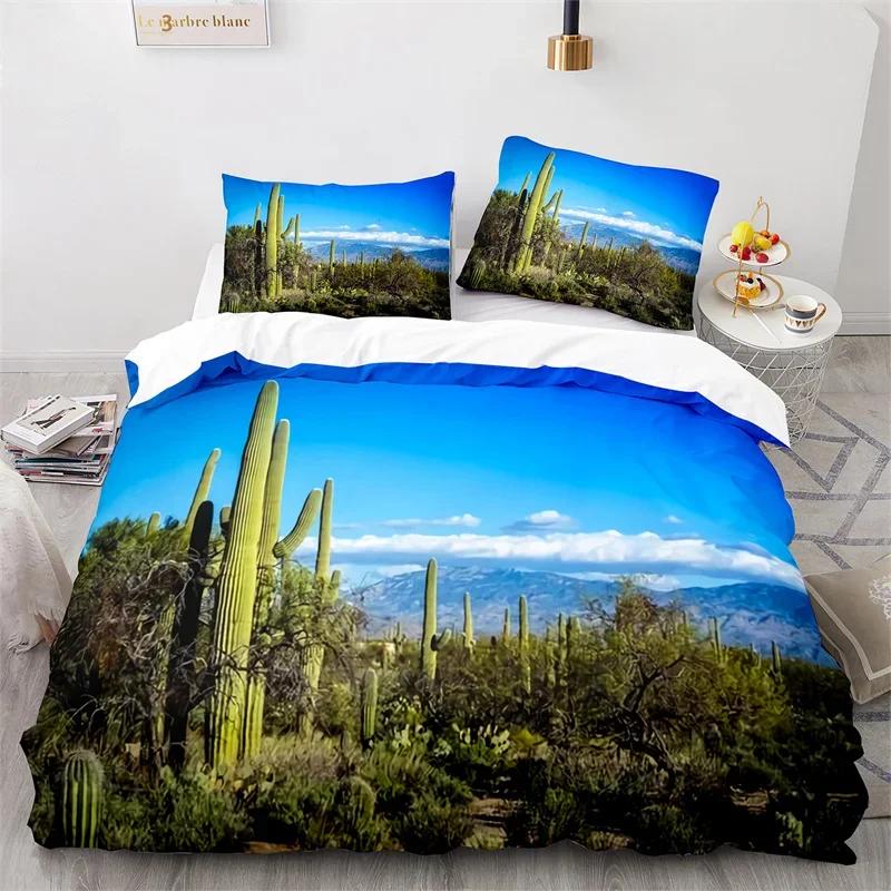 Cactus Duvet Cover Tropical Desert Plant Queen Comforter Cover Mountain Sunrise Bedding Set Microfiber Quilt Cover For Kids Teen
