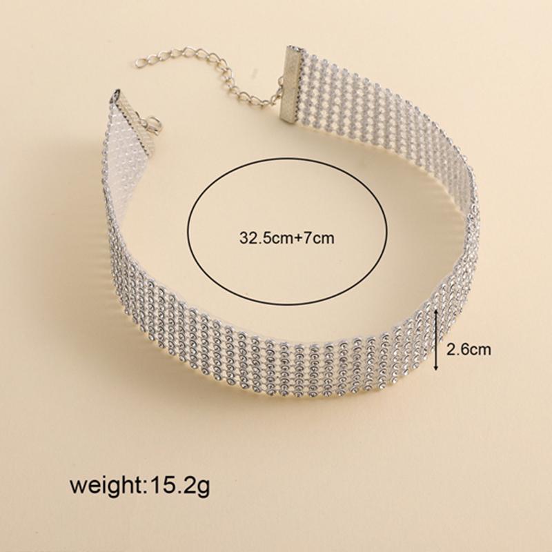 Funkelnde Silberfarbe Kristall Halsband Choker Halsketten für Damen Braut Goth Strass Schlüsselbein Kette Halskette Eleganter Schmuck