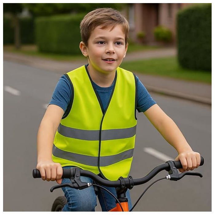 Veste Fluo Sans Manches Enfant Taille Unique 8 à 12 Ans avec Bandes Réfléchissantes 51 x 57 cm