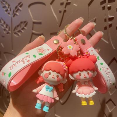 Creative Cute Animation Cherry Blossom Girl Keychain Female Pvc Cartoon Doll Pendant Bag Pendant Key Chain