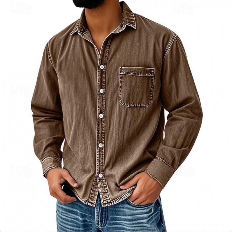 Nuova Camicia di Jeans da Uomo con Collo a Lapel Primavera Workwear Americano Retro Top Versatile