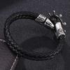 Black Retro Woven Leather Bracelet with Stainless Steel Anchor
