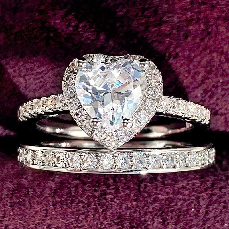 Double two-in-one combination ring, European and American love diamond women's ring