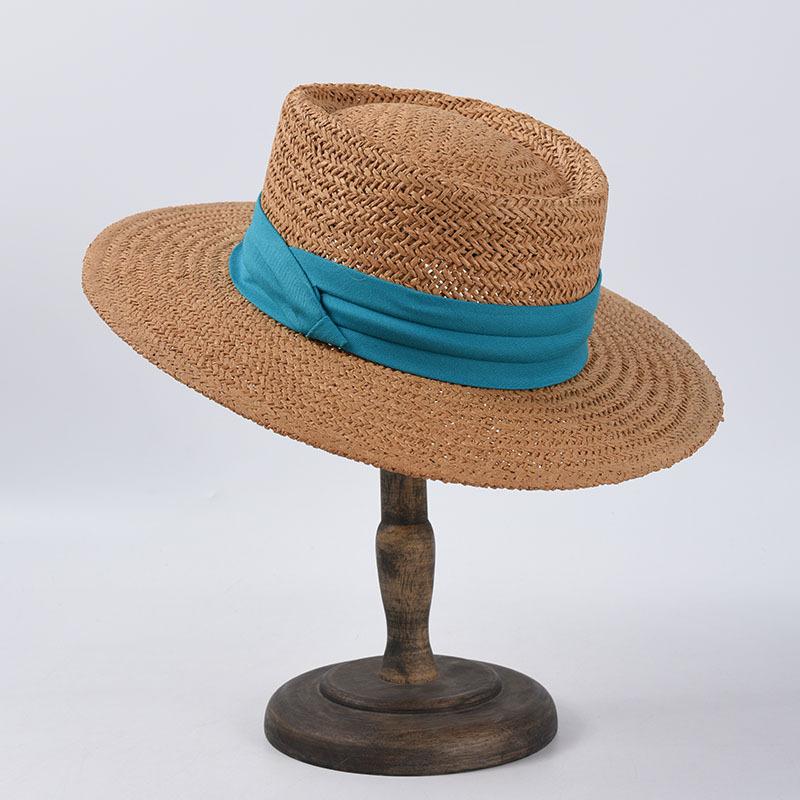 

BUTTERMERE Straw Hat Women Summer Flat Brim Cap Ladies Beach Panama Hat Designer Brand Korean Fashion Sun Hats for Women M(56-58cm) озеро синього кольору